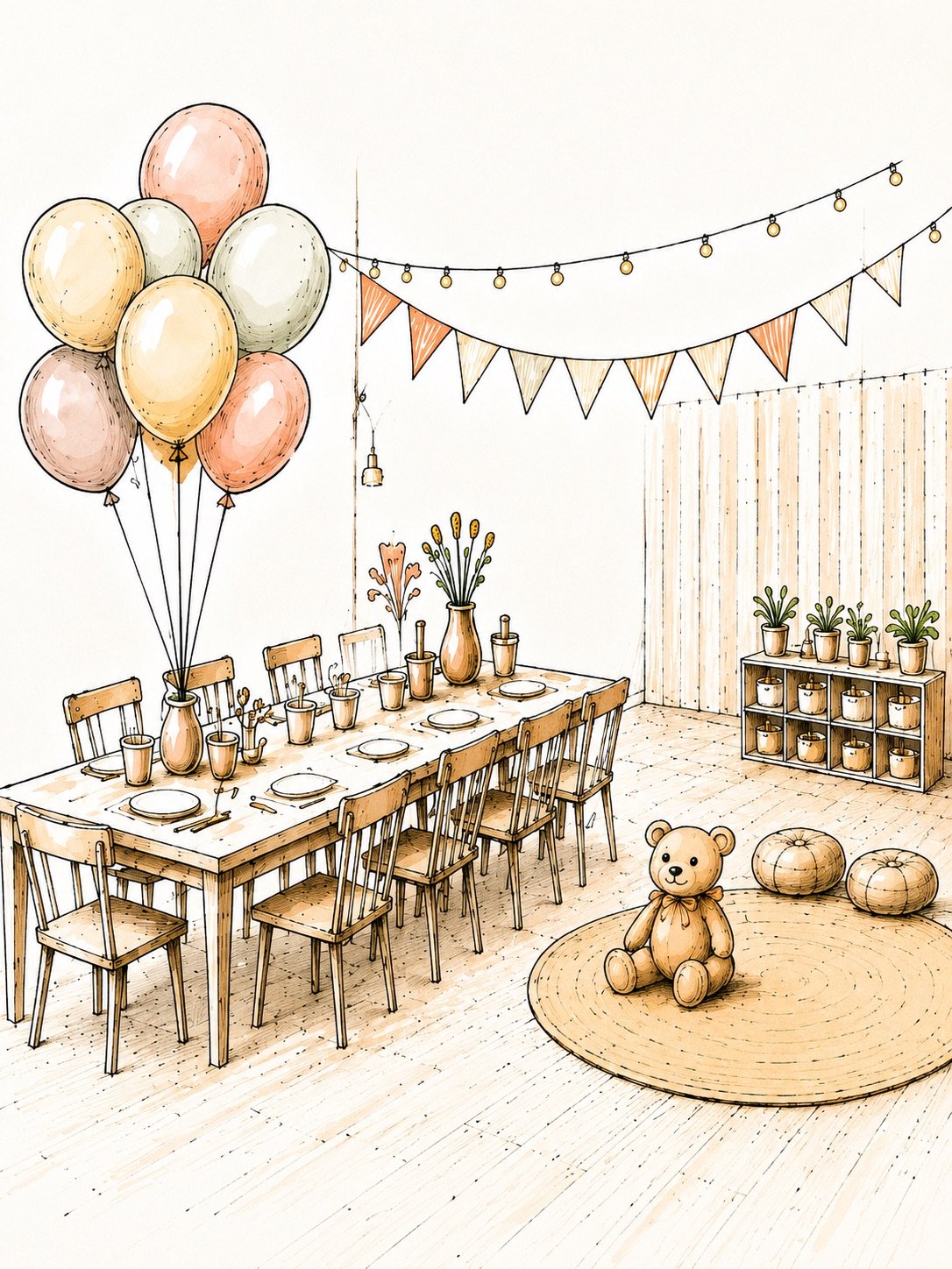 Sketch style иллюстрация детского праздника в ROOM Jūrmala