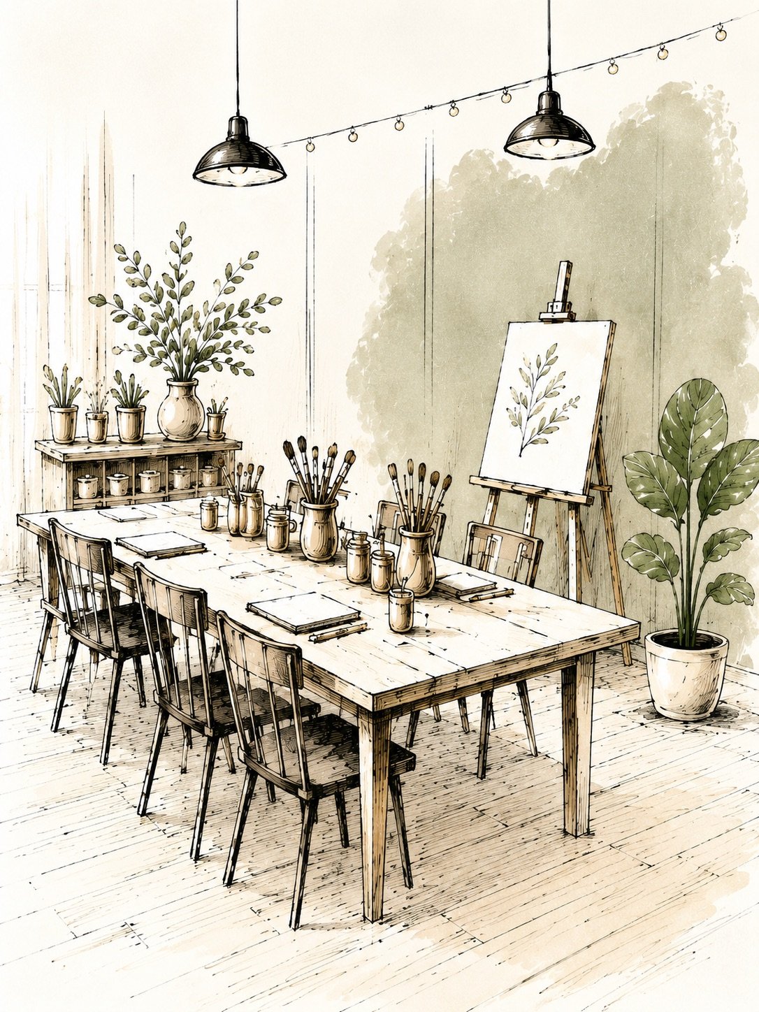 Sketch style иллюстрация творческого мастер-класса для детей