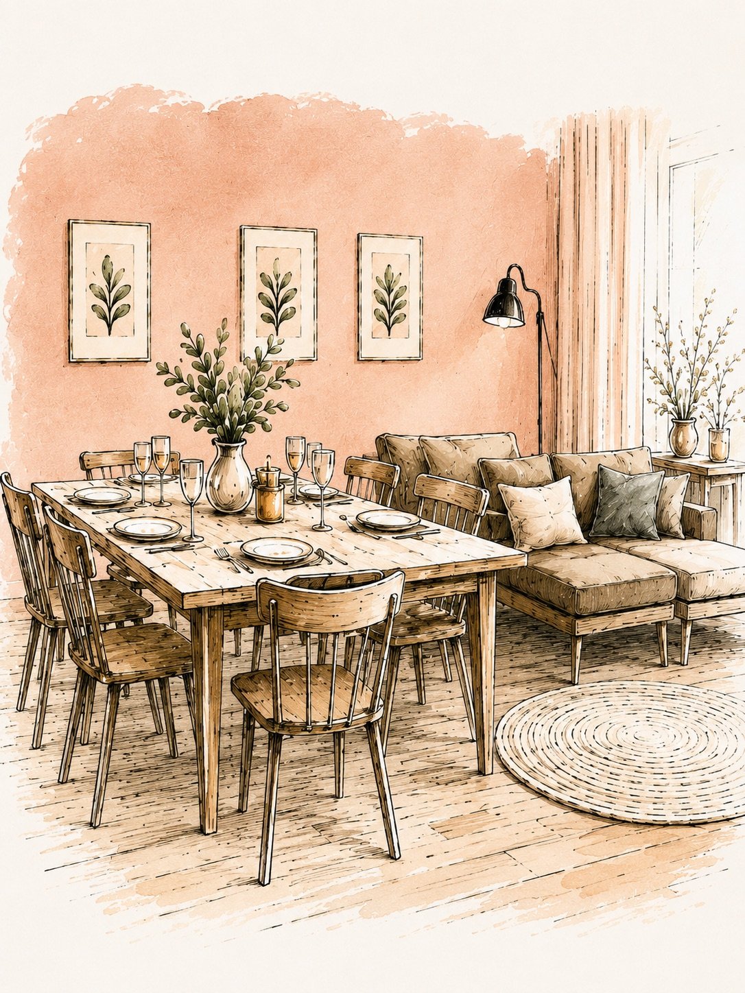 Sketch style иллюстрация зала ROOM Jūrmala для мероприятий, занятий и творческих идей